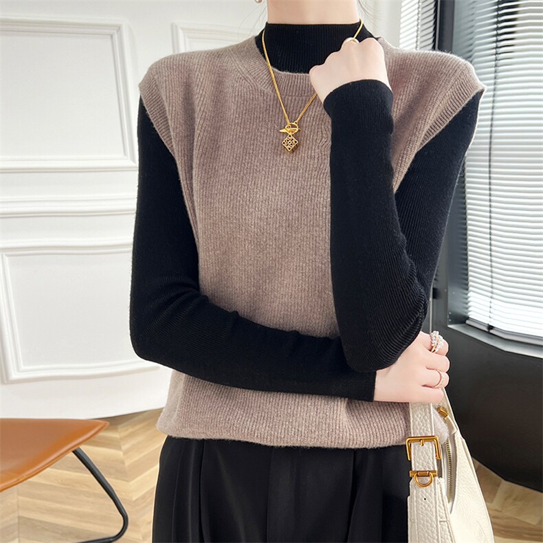 2024秋冬新款羊毛马甲背心女圆领无袖针织坎肩马夹上衣，女装马甲，朝辰羊绒