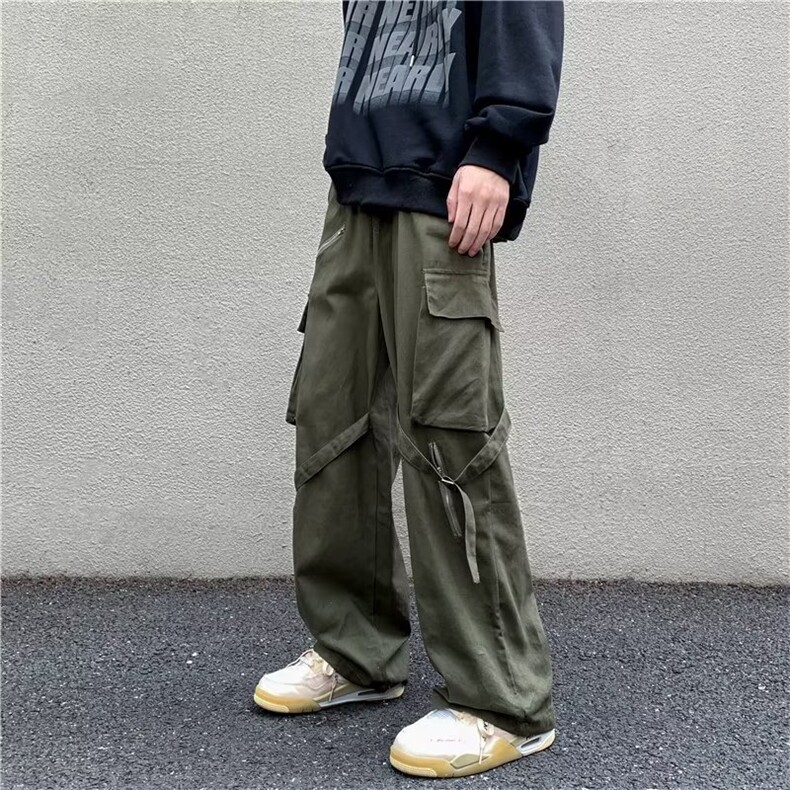 高街工装裤男多口袋飘带设计秋季潮牌直筒休闲裤GK251-p40,男装休闲裤,星座1001-1