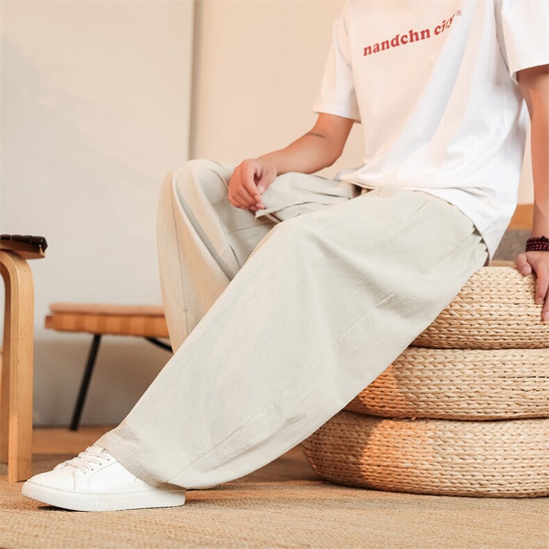 8XL-M亚麻弯刀裤直筒阔腿裤子男夏季宽松大码运动灯笼裤KZ068P60图片