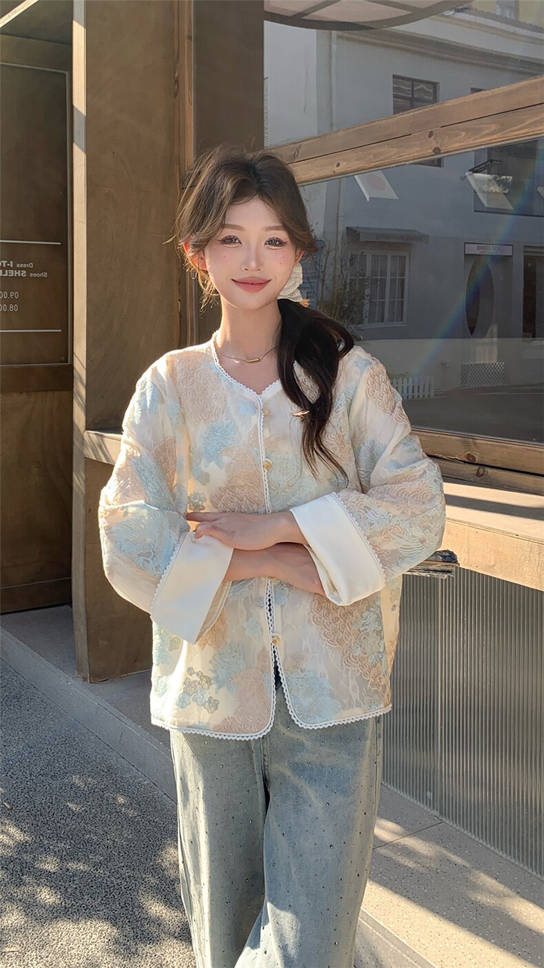 新款上新2025蓝色立体花朵刺绣防晒外套女85076-208A-P170-K255,女装短外套,浙宝208A