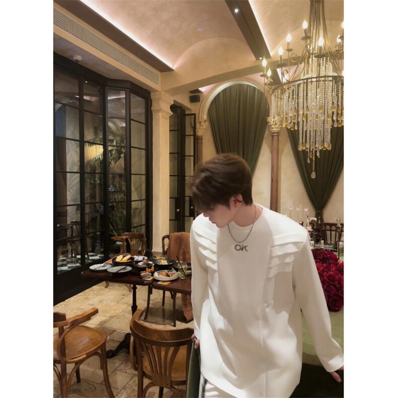 cleanfit垫肩解构卫衣男款春秋长袖t恤小众设计感发型师潮牌男装,男装T恤,星座715-7