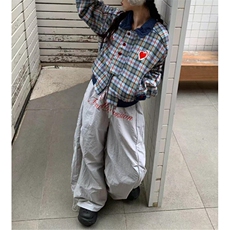 字母刺绣褶皱伞兵工装裤女秋冬季新款加绒加厚阔腿弯刀裤KB223，男装休闲裤，星座1116A（原606A-3）