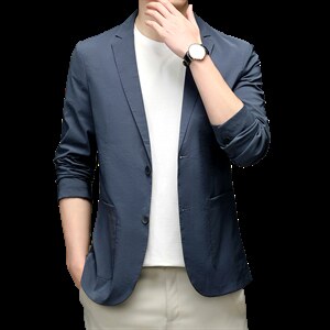 2023春秋季新款男士便服单西翻领西服外套中年商务休闲时尚上衣图片