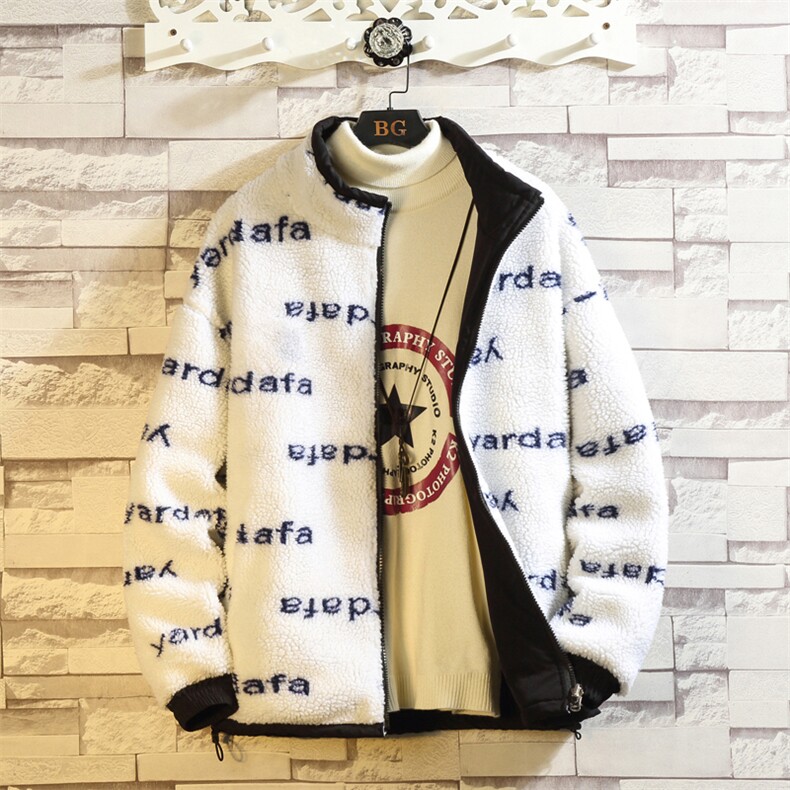 703-Y253-P118冬季高品质定制印花羊羔毛拼色外套双面穿高街,男装棉衣,星座703