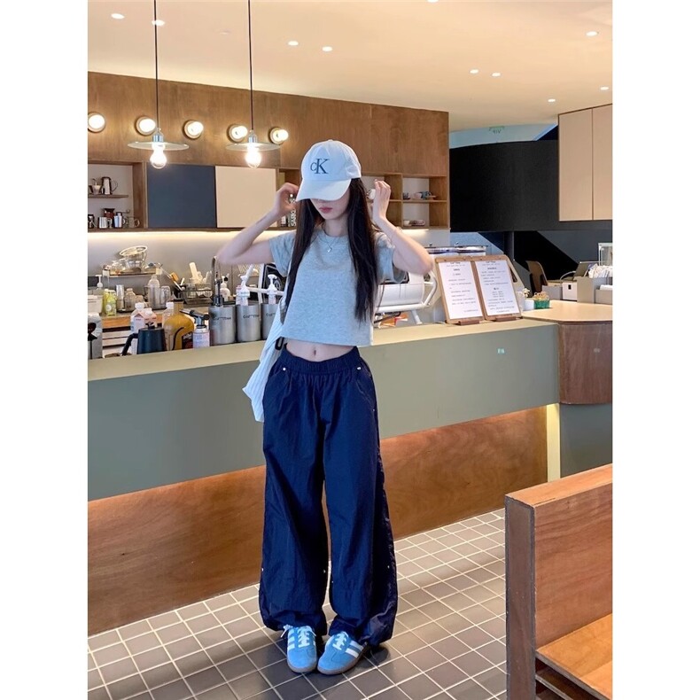 抽绳束脚工装休闲裤男女夏款薄款设计感速干褶皱宽松裤美式长裤子,男装工装外套,星座506A