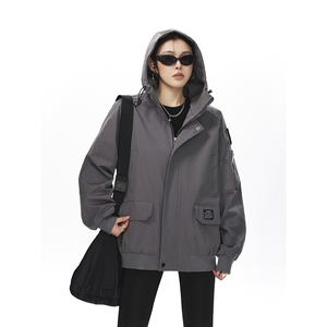 可二开发光贴片连帽工装冲锋衣大码M-5XL夹克女JK78076P85控128图片