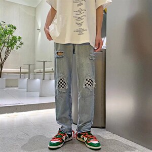 2023年新款男直筒休闲牛仔裤格子裤脚拉链N8041P45,男装牛仔裤,星座1116-2