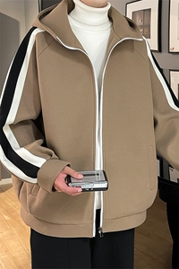 男装呢料夹克23秋冬新款毛呢大衣男生连帽外套 XZ514-2-F595-P125图片