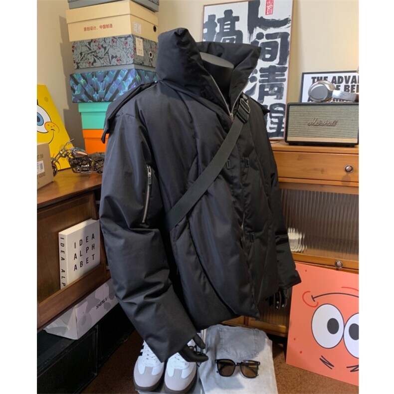 【现货】黑色连帽拉链棉服自制,男装棉衣,星座910A