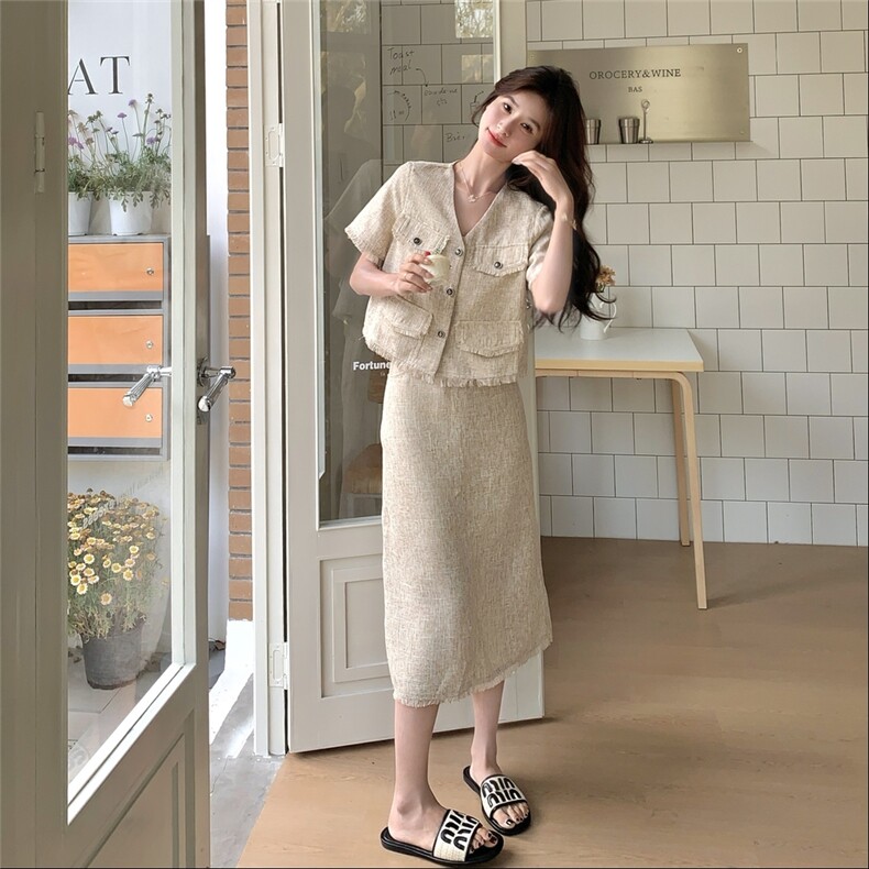 【数据款现货】小香外套+松紧腰半裙套装2C277-6653-P160-K248,女装套装/套裙,2C277