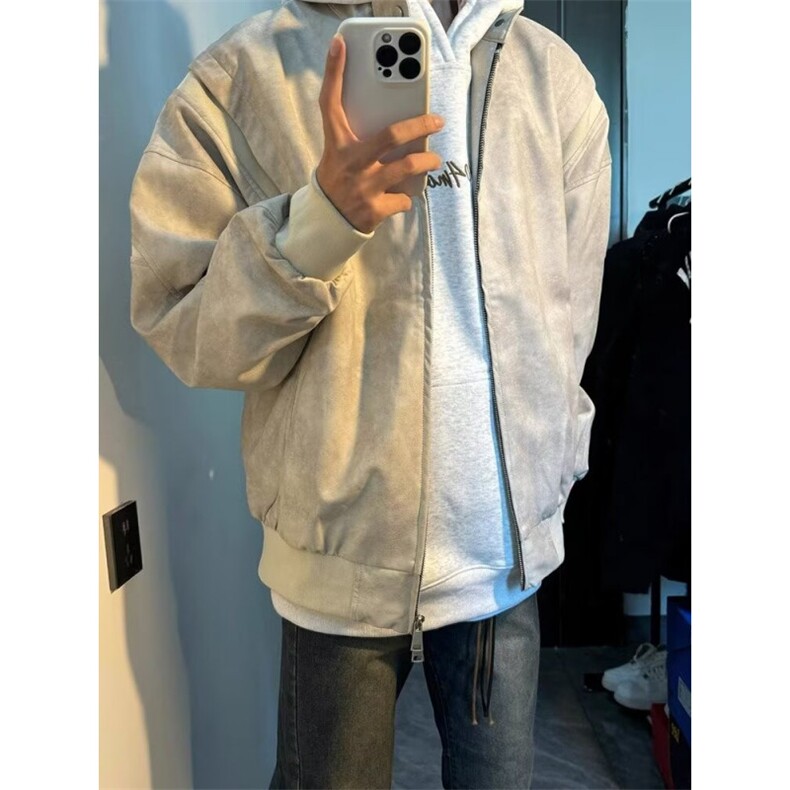 夹克复古扎染皮衣外套男秋冬款拼接设计飞行员短款棒球服JY210,男装皮衣,星座1116A（原606A-3）