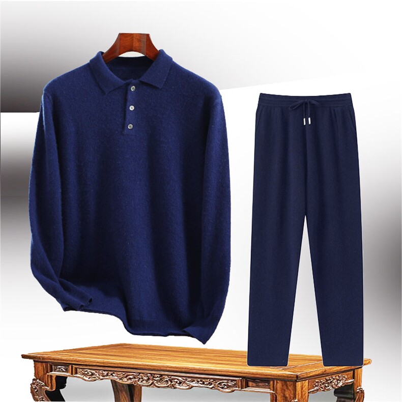 男士翻领长袖精纺衫商务休闲男装打底针织衫保暖内搭薄款毛衣，男装休闲套装，恒标羊绒