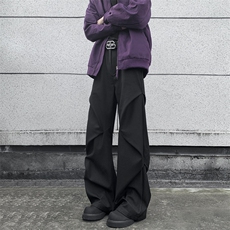 美式微喇褶皱休闲黑色西裤男潮牌新款宽松直筒拖地cleanfit长裤子，男装西裤，星座410-6（原星座1304-1）