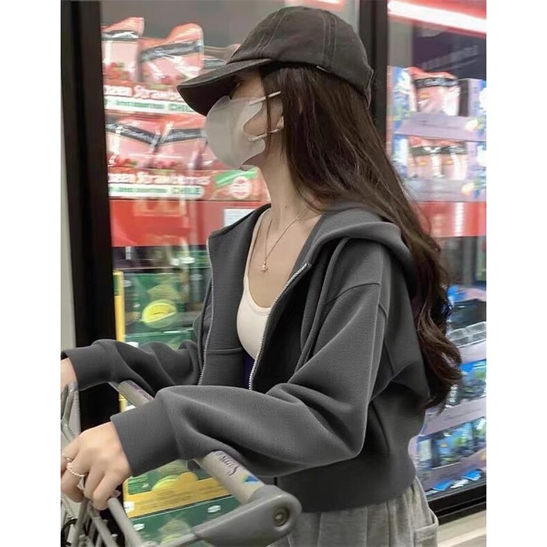 韩系紫色短款卫衣外套女春秋薄款小个子连帽早秋开衫长袖上衣服潮,女装短外套,星座506A