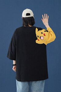 短袖男宽松T恤男百搭港风皮卡丘卡通刺绣中性日系潮DT2003 P30图片