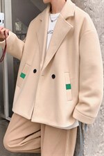 N6138/P85秋冬款西服双排扣毛呢大衣男宽松大码呢料夹克外套呢子，男装夹克，电商A141