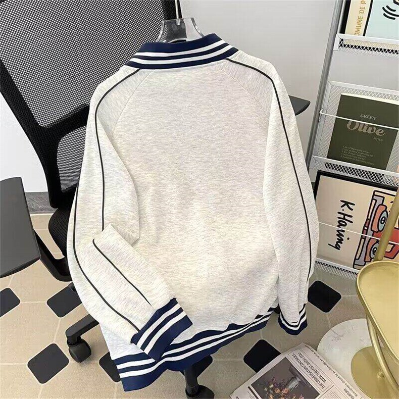 【有货】WJK12ZZ-特48美式复古重磅条纹卫衣棒球服刺绣学院风外套,男装卫衣,星座1007（原301D）