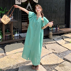 薄荷曼波蓝绿色连衣裙女夏2024新款法式桔梗初恋仙气宽松长裙显瘦，女装连衣裙，浙宝212A