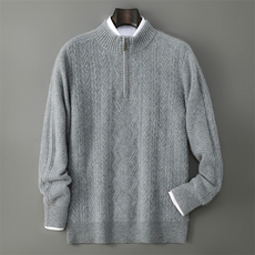 2025年秋季长袖时尚都市套头绞花半开，男装羊毛衫，千国羊绒