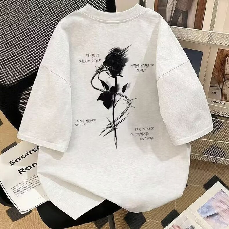 潮流美式复古高街印花五分短袖t恤男女潮牌夏季新款百搭宽松上衣,男装T恤,星座1409-3