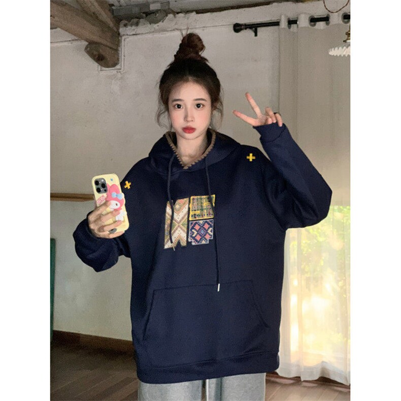 EE077-P65仿棉复合卫衣男女情侣装春秋刺绣薄款宽松外套连帽上衣,女装短外套,星座911-3