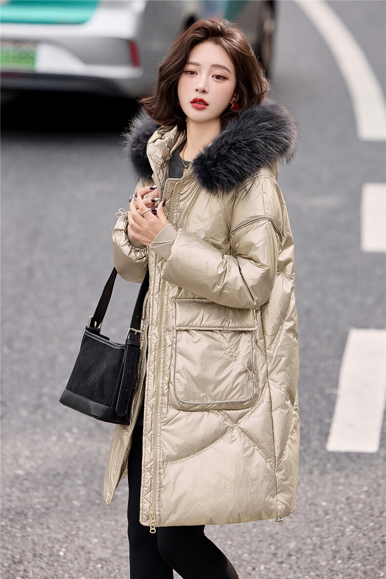 冬季新品时尚真貉子毛领长款加厚休闲宽松洋气羽绒服,女装羽绒服,依多米