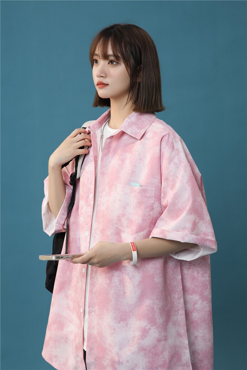 XZ-230-1CS309夏新款中性风简约轻奢水墨扎染休闲短袖衬衫P45控58,男装衬衫,星座230-1