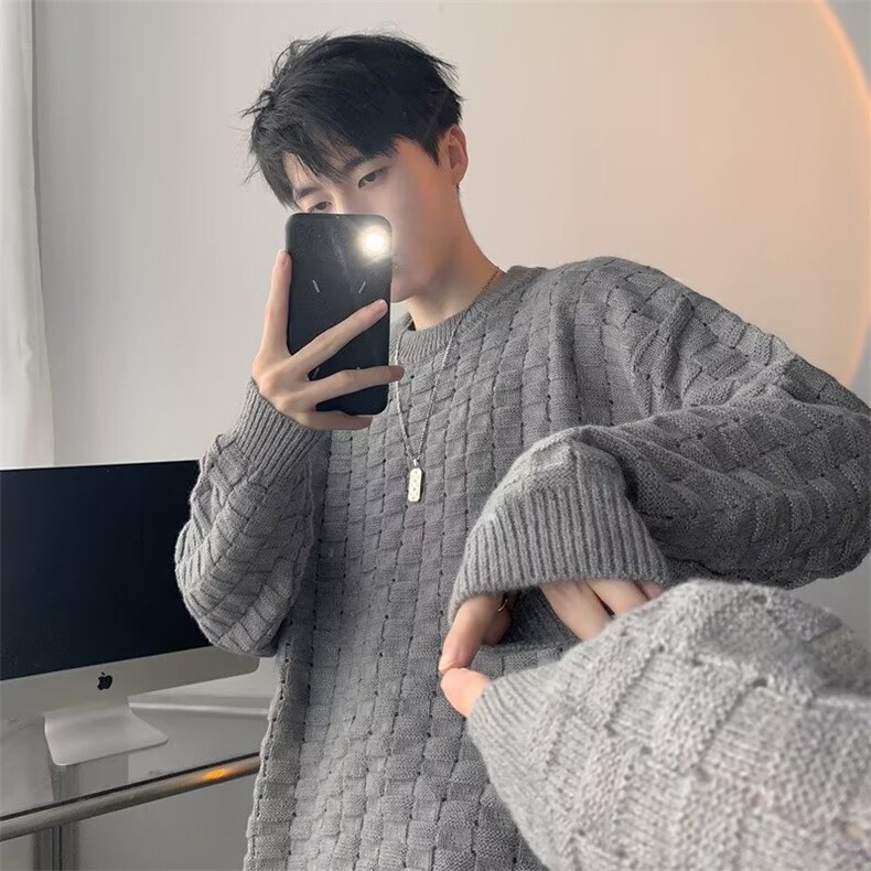 美式圆领毛衣男慵懒风休闲针织衫 CZ01 P48图片