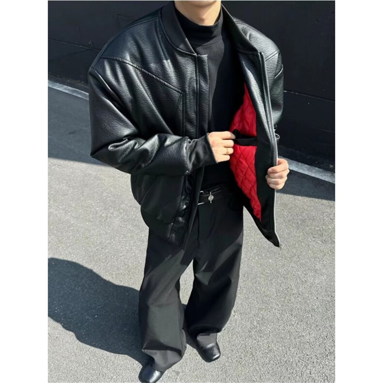 2025新款加棉加厚立领棉衣男士潮流结构设计感皮衣棉服外套，男装皮衣，四季星座505