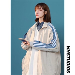 夹克女潮流ins条纹运动排扣飞行员痞帅炸街棒球服外套WT8818-P45