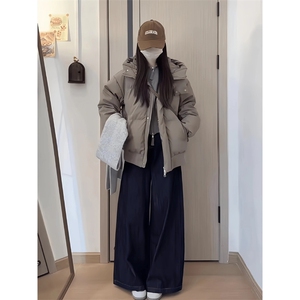 现货5W件冬季三防重磅boxy短款羽绒连帽PU皮棉衣外套防风加厚棉服图片