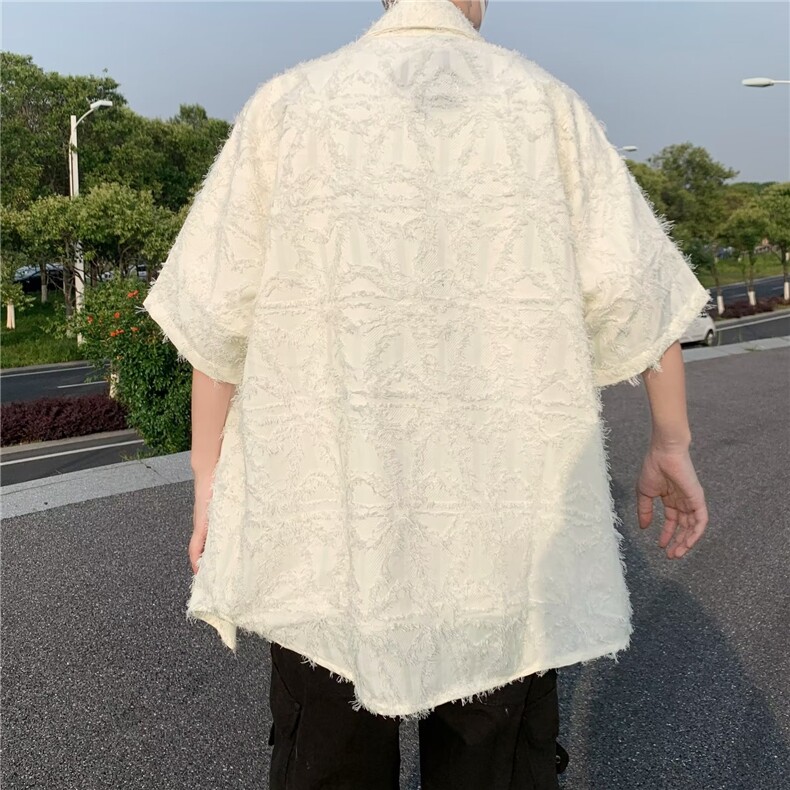 潮牌痞帅炸街衬衫男女夏设计感小众短袖衬衣流苏休闲外套~CS177,男装衬衫,星座601-2