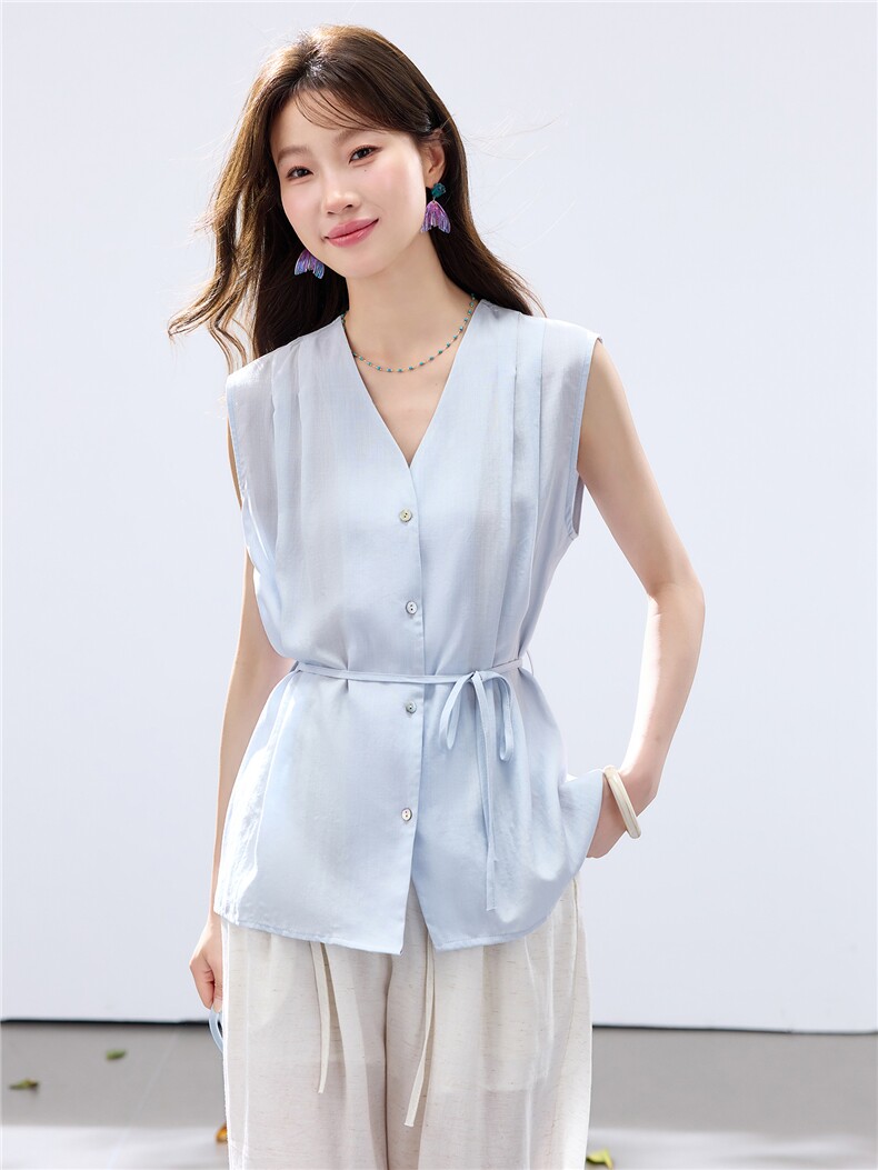 2026年夏季时尚天丝短袖衬衫阔腿裤两件套装,女装衬衫,简韵佳