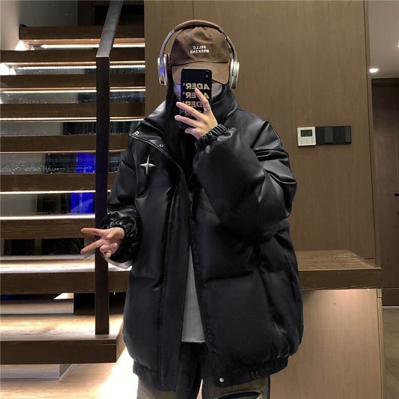中性风PU皮棉衣情侣装男装立领棉衣宽松棉服冬装外套G1071P128,男装棉衣,电商A339