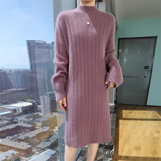 秋冬季新款舒适时尚百搭半高领加厚貂绒裙，女装针织衫/毛衣，冬贝尔貂绒