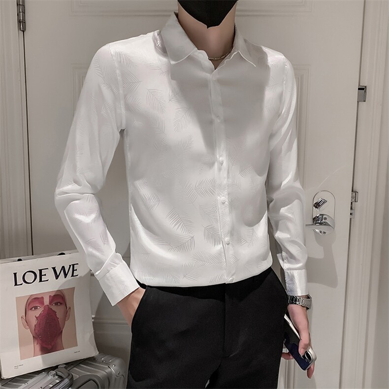 301A-1/C18/P55高级感男士暗花纹提花长袖衬衫男休闲痞帅上衣图片