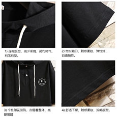 LD54224-P45连帽短袖t恤男大码胖子带帽五分袖中袖砖墙挂拍，男装T恤，电商A040A