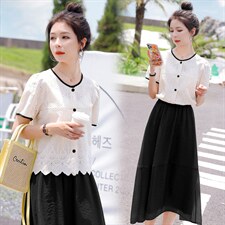 衬衫女夏2025夏季高级感气质减龄显瘦花边撞色短袖上衣，女装衬衫，木子恋