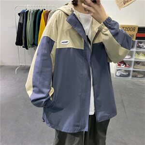910A-J秋装新款拼色情侣夹克男女韩版宽松百搭外套男图片