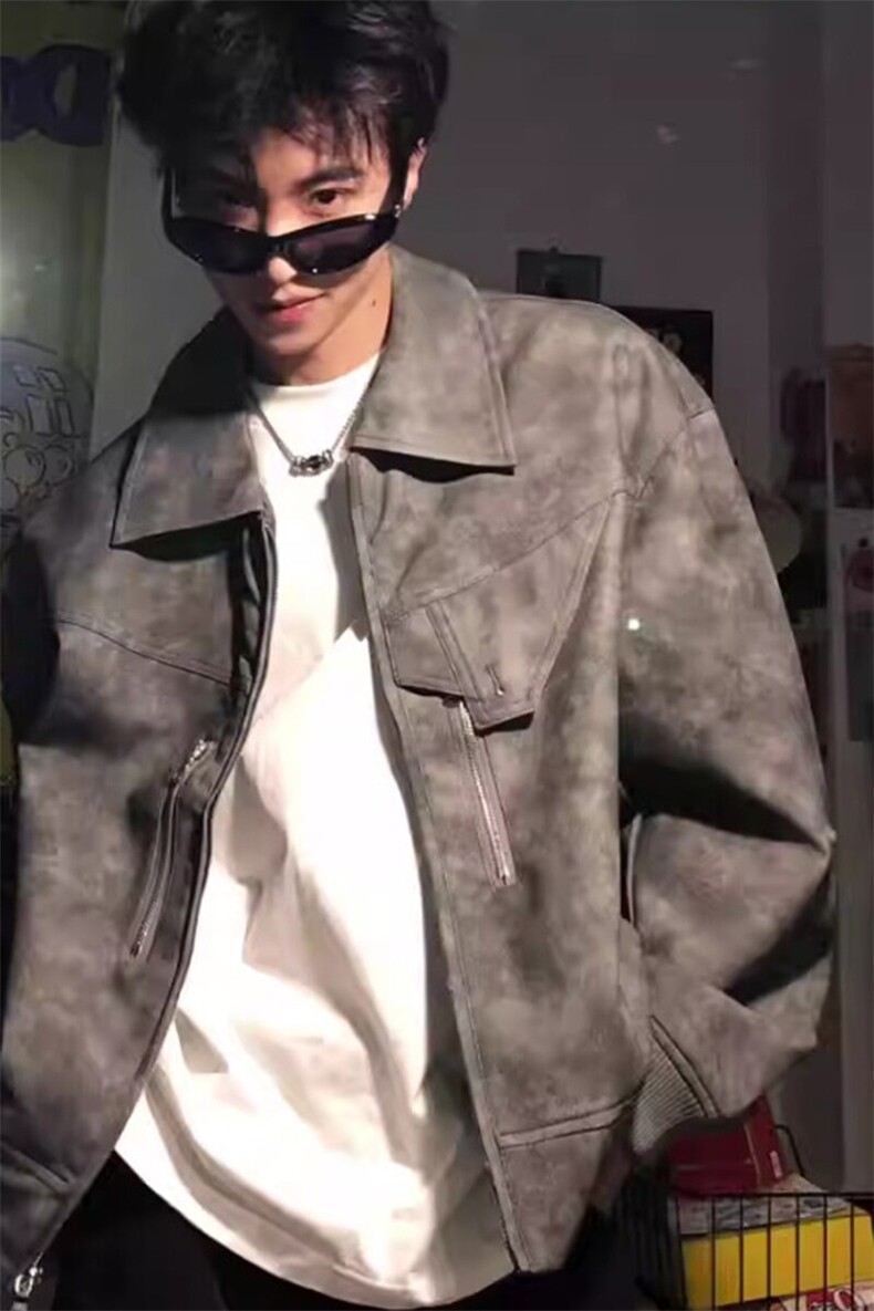 美式复古短款皮衣外套高级感雾面痞帅夹克JK711特P68,男装夹克,星座908-1