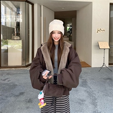 两面穿现货重磅短款座山雕棉衣男女双面穿毛毛绒棉服加厚外套，男装棉衣，电商A486
