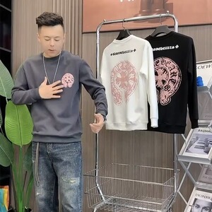 秋冬季圆领卫衣男士潮牌休闲重磅宽松情侣长袖加绒加厚外套上衣图片