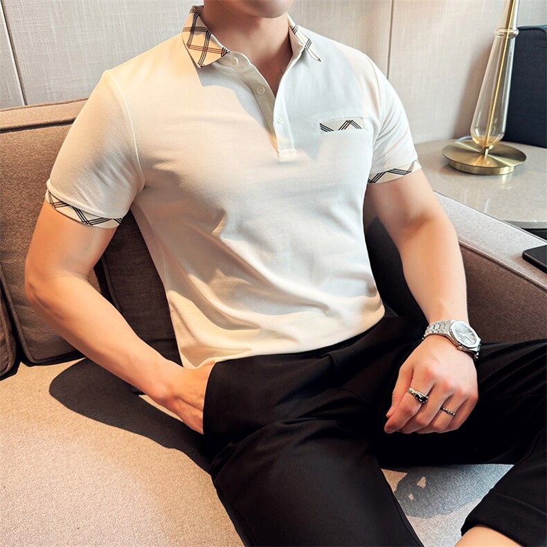2025夏季新款主推短袖格子领高级感T恤翻领Polo衫60054-P55,男装T恤,电商D342