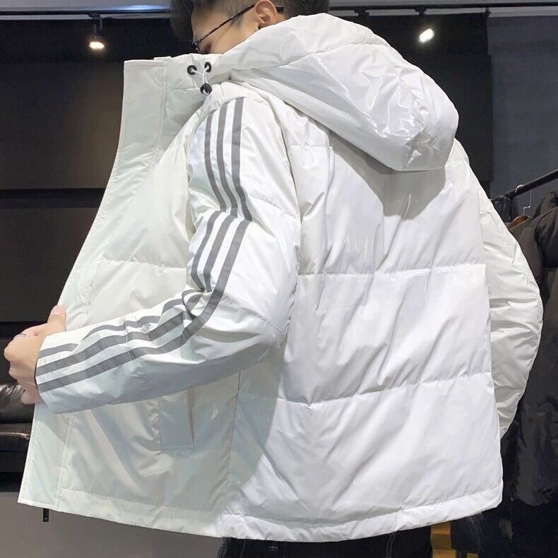 仓库现货三条杠连帽鲨鱼皮直播质量短款外套羽绒服R213P90,男装羽绒服,星座301D-5(原星座1415）