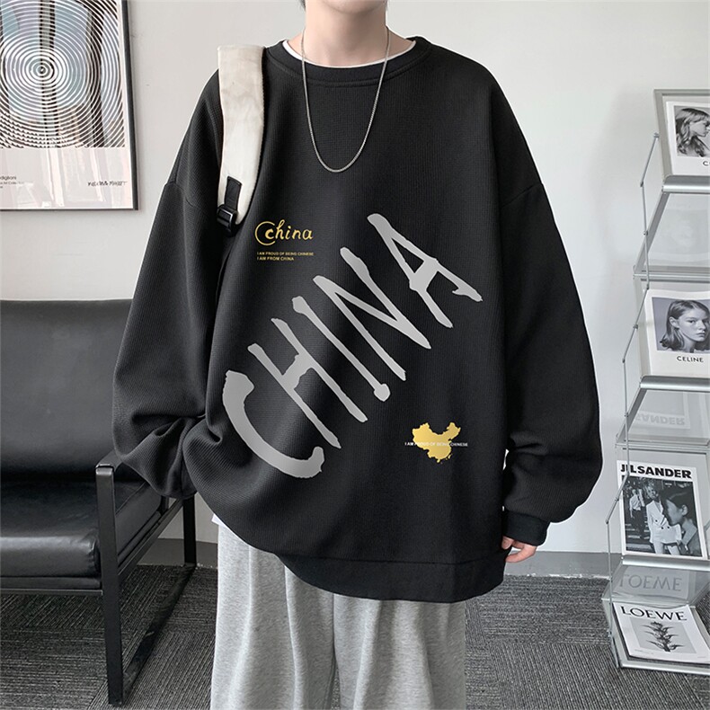 华夫格卫衣圆领卫衣男大码长袖t恤男外套 HW76208-P30加绒款-P40图片