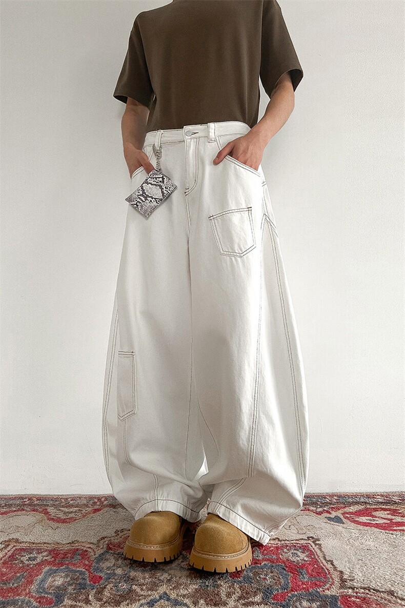 903-AK050-特P55【S-3XL】工装白色弯刀裤4,男装牛仔裤,星座903