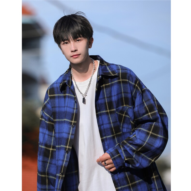 抖音新品大货格子衬衫男长袖宽松衬衣CS7225P35控58,男装衬衫,电商B413-1