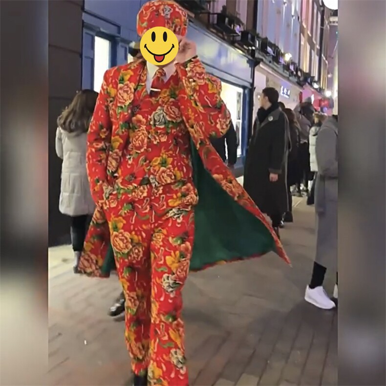 Y001男士中长款休闲风衣外套东北大花帅气大衣潮大码新中式团队服,男装风衣,星座115A(原星座507）