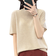 针织短袖t恤女夏季2025新款漂亮小衫洋气别致上衣显瘦大码打底衫，女装T恤，暖烁特种纱工厂店