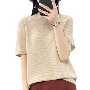 针织短袖t恤女夏季2025新款漂亮小衫洋气别致上衣显瘦大码打底衫图片